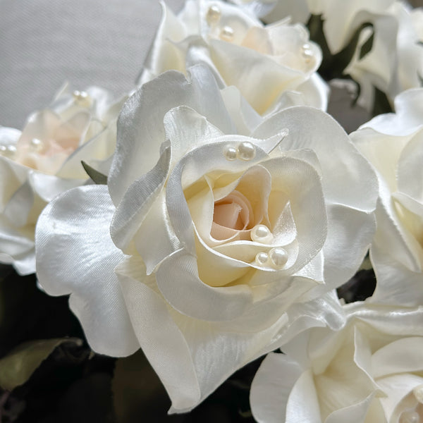 Ivory White Satin and Pearl Faux Rose Stem