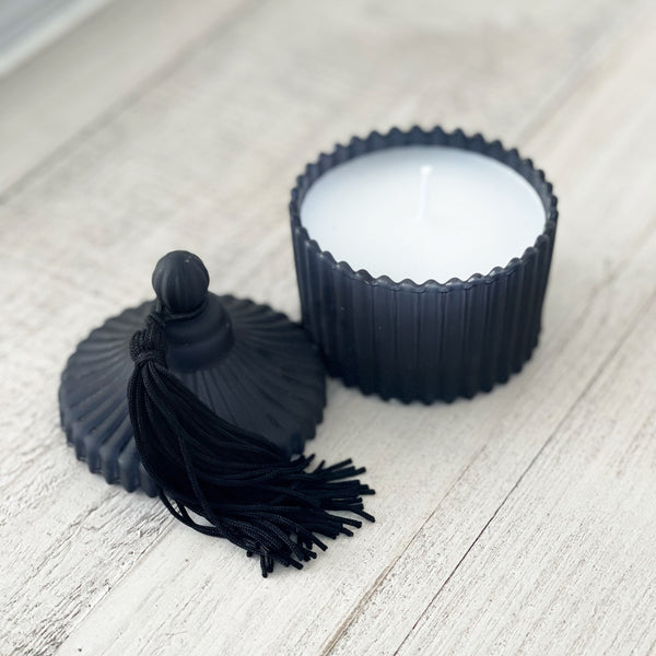 Small Black Glass Candle in Jar