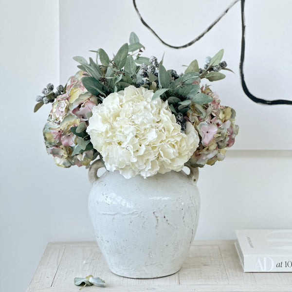 The Belgravia - Hydrangea, Berry and Mint Eucalyptus Faux Flower Arrangement