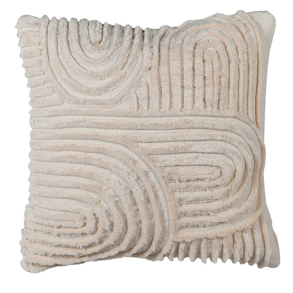 Set of 2 Natural Cotton Fringed Curve Line Cushion 45cm