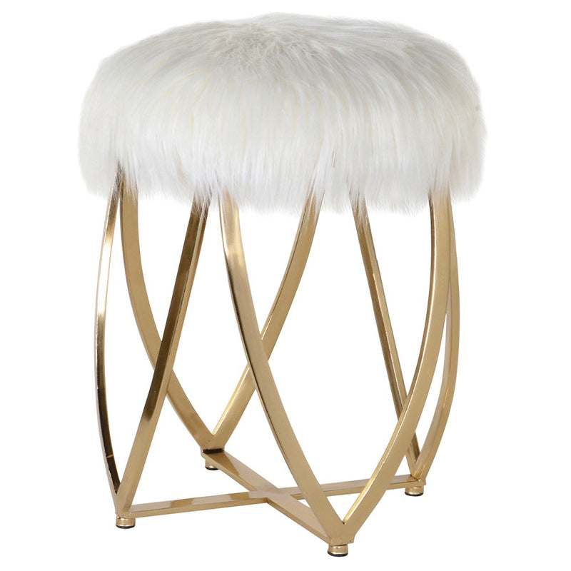 Luxe White Faux Fur Gold Stool