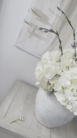 White & Natural Hydrangea and Pussy Willow Faux Flower Arrangement