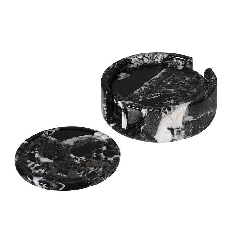Set Of Black Solid Marble Coasters