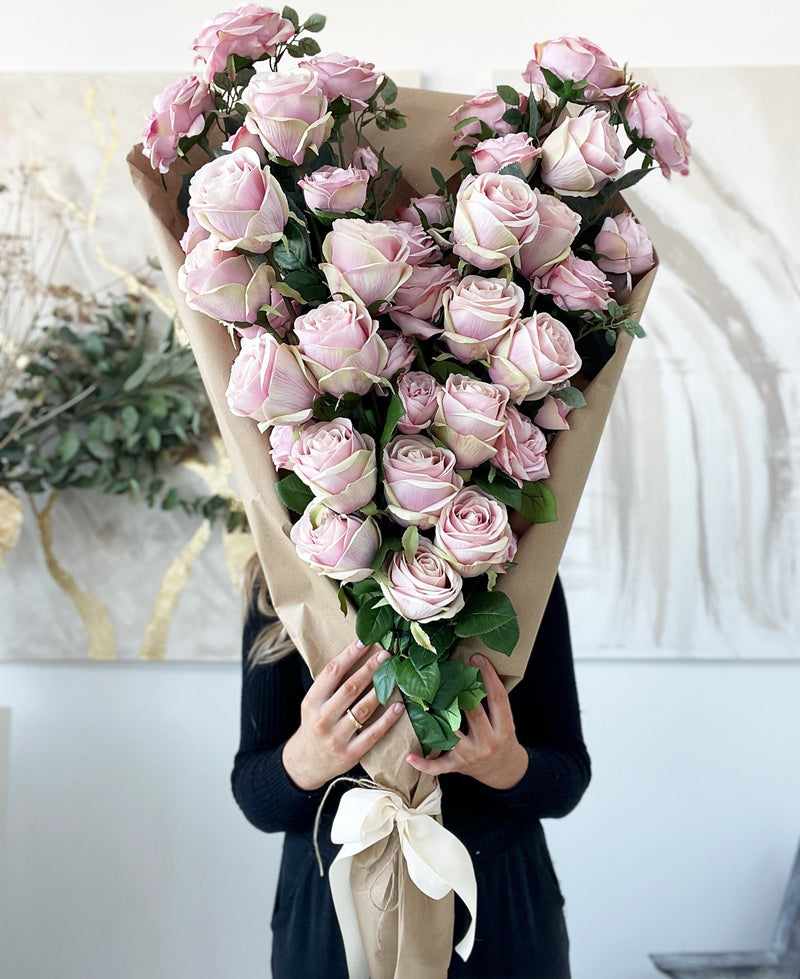 Blush Pink Love Heart Faux Rose Bouquet