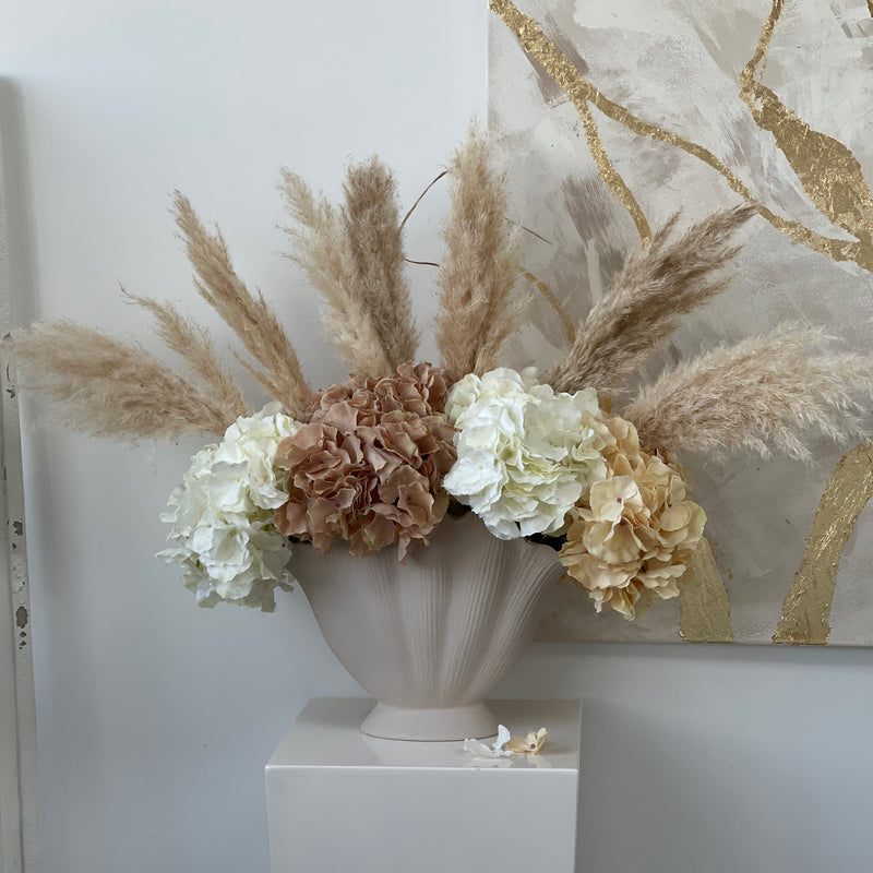 Hydrangea and Pampas Caramel Palette Faux Flower Arrangement