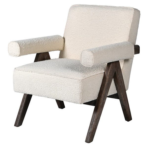Ivory Boucle and Wood Accent Chair