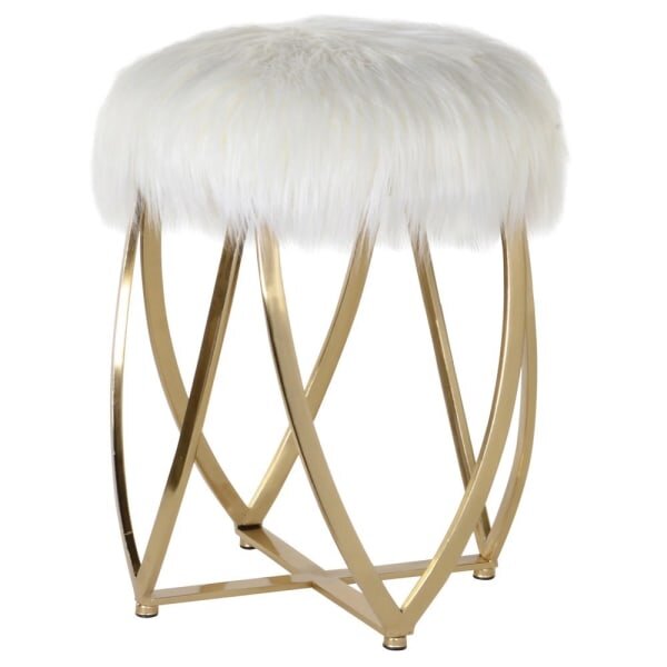 Luxe White Faux Fur Gold Stool