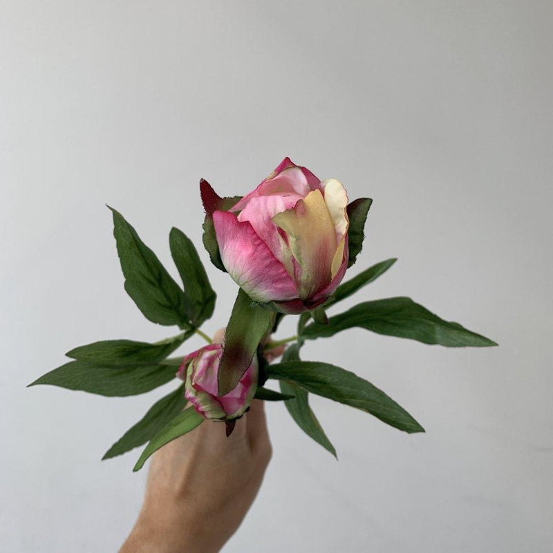 Real Feel Pink and Green Faux Peony Bud