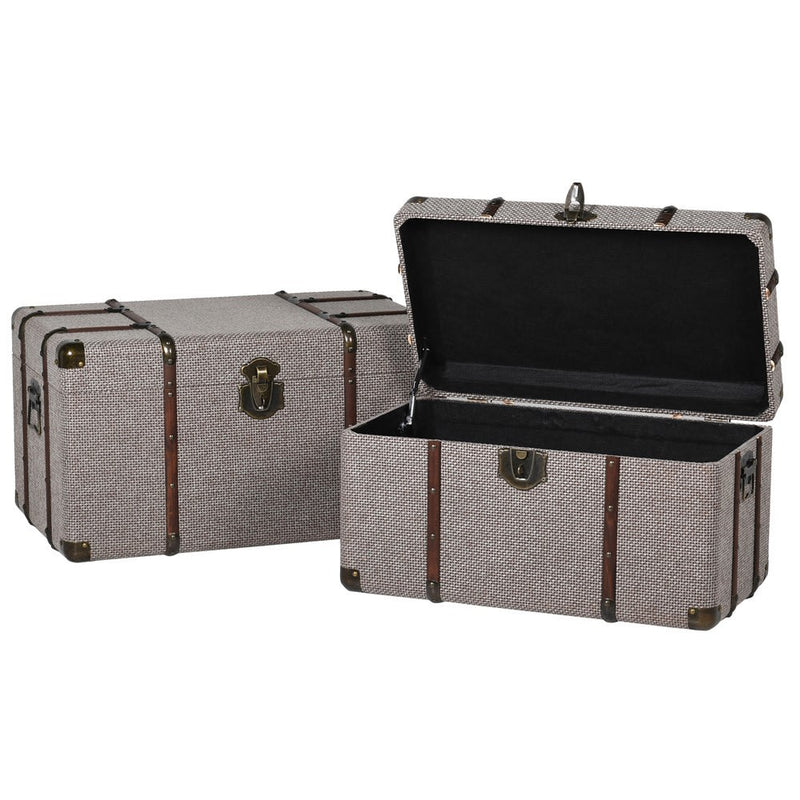 Set of 2 Brown Fabric Trunks