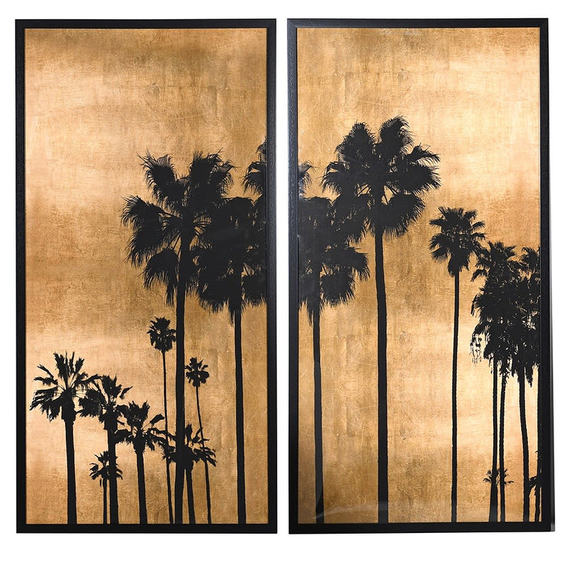 Set of 2 Gold Tall Palm Tree Picture Art Prints