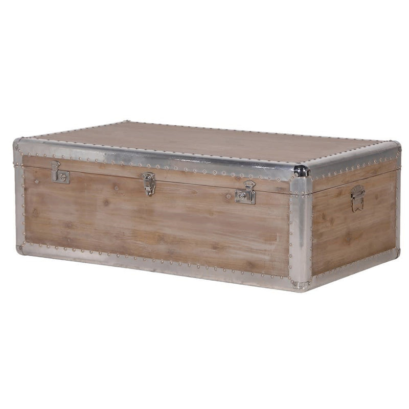 Silver Trim Studded Trunk Coffee Table Chest