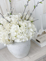 White & Natural Hydrangea and Pussy Willow Faux Flower Arrangement