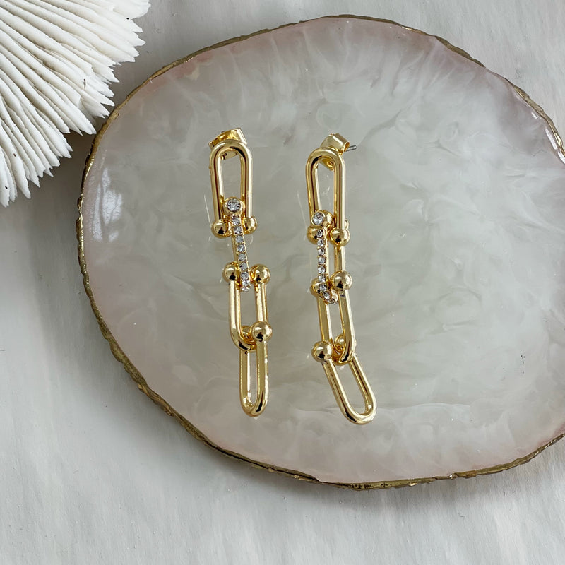 Gold Chain Crystal Drop Earrings