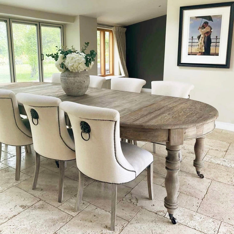 Natural Reclaimed Wooden Oval Extending Dining Table - up to 10 Seats