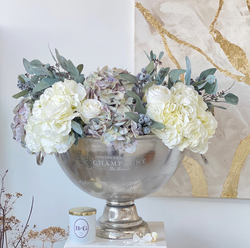 Mint Winter Frosted Luxe Statement Hydrangea Rose Faux Flower Arrangement