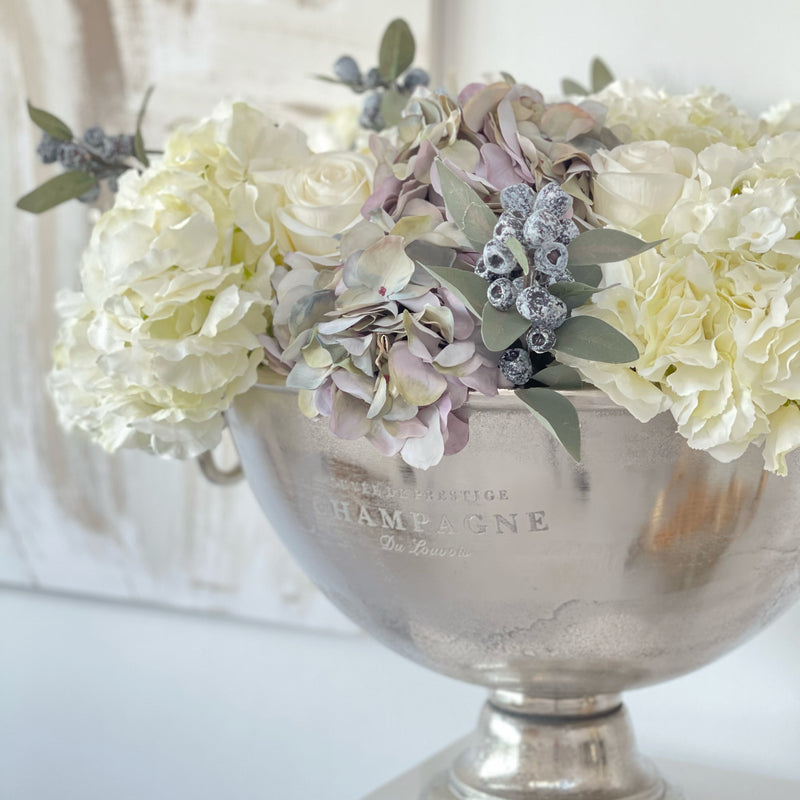 Winter Frosted Luxe Statement Hydrangea Rose Faux Flower Arrangement