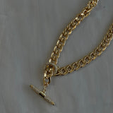 Flat Chain Crystal T-Bar Clasp Necklace
