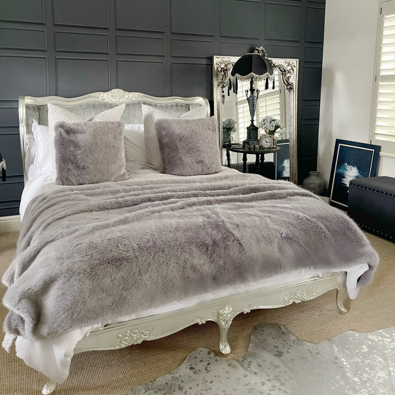 Silver Mink Faux Fur Throw - Size Options Available