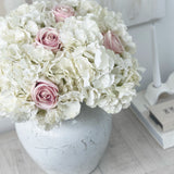 Signature Summer Blush Rose and Hydrangea Faux Flower Arrangement