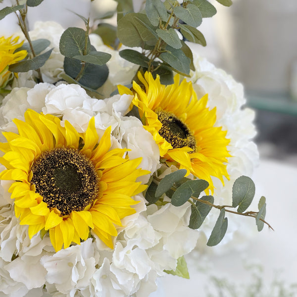 ' Bring me Sunflowers ' Hydrangea and Eucalyptus Faux Flower Arrangement