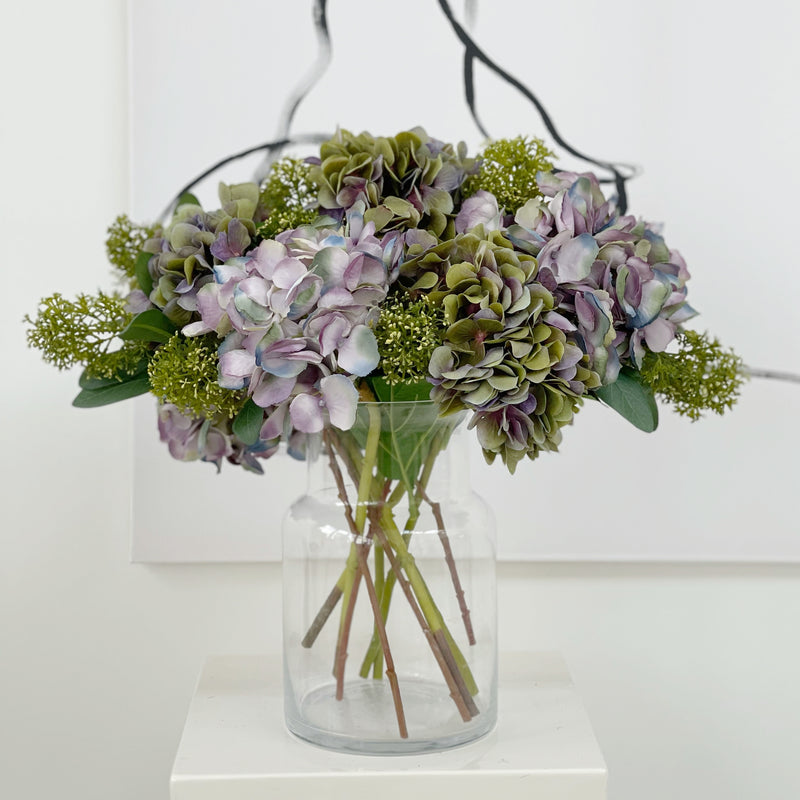 Signature 'Mood' Hydrangea, Skimmia and Eucalyptus Faux Flower Arrangement