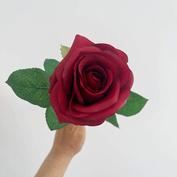 Faux Red Open Rose Stem