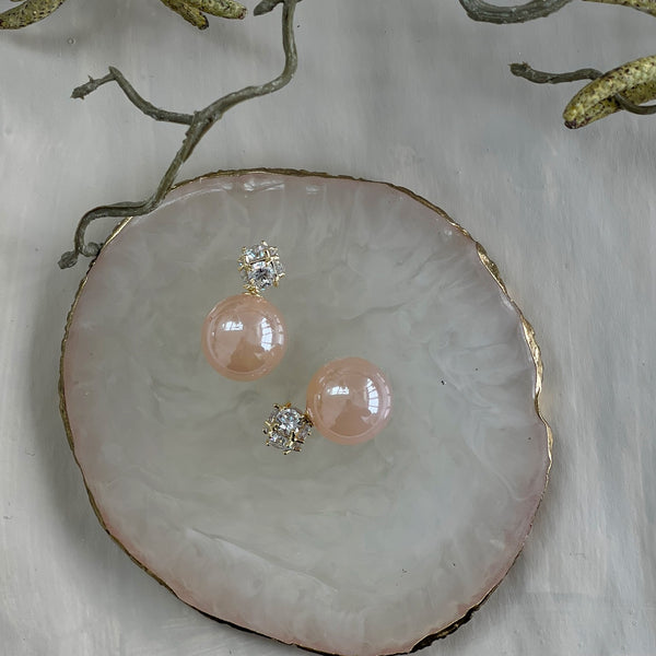 Blush and Crystal Ball Earrings
