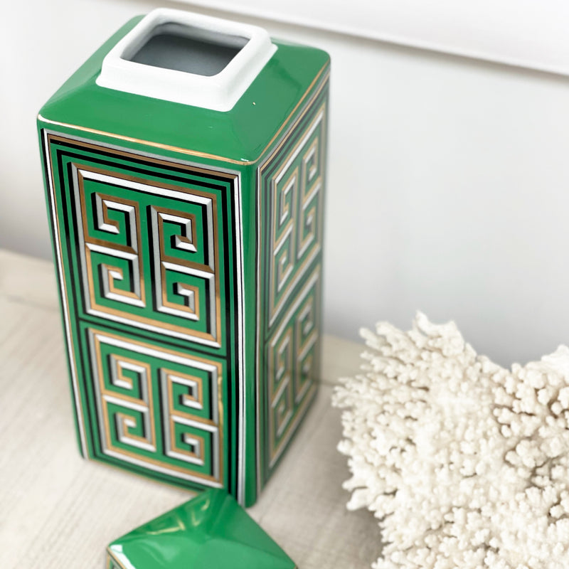 Large Green Pattern Decorative Storage Jar