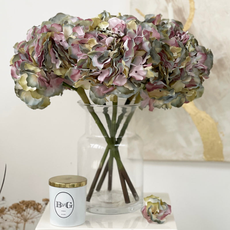Signature Faux Silver Grey and Lavender Hydrangea Stem