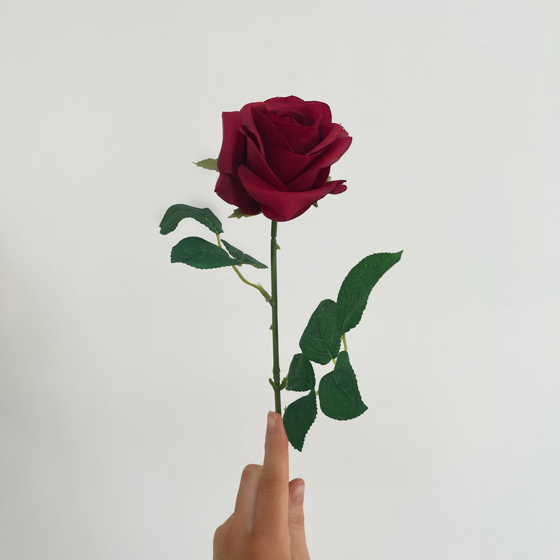 Faux Red Open Rose Stem