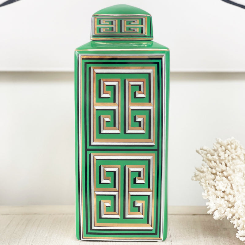 Large Green Pattern Decorative Storage Jar