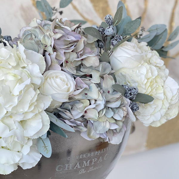 Mint Winter Frosted Luxe Statement Hydrangea Rose Faux Flower Arrangement